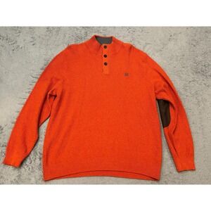 CHAPS Sweater Mens XL Orange 1/4 Button Elbow Patches Pullover Academia Preppy